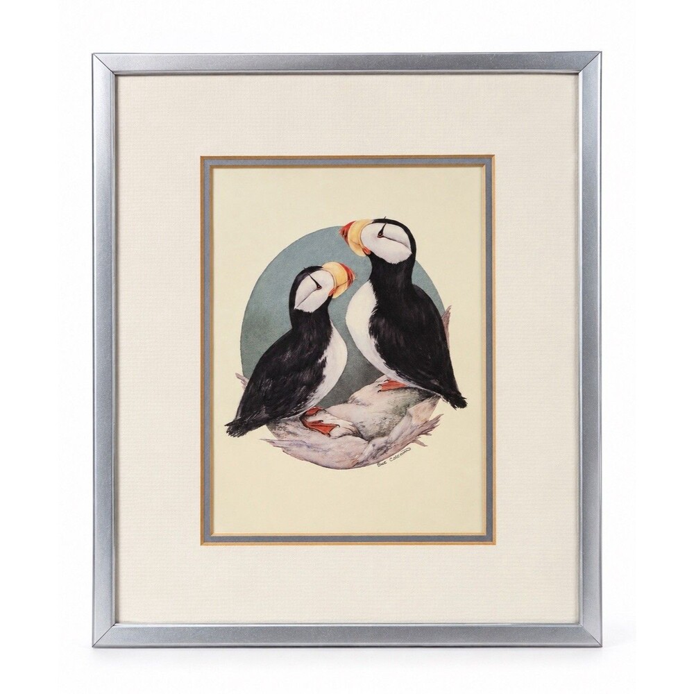 Sue Coleman Izzy & Moe Puffin Framed Print C-349 Canada Wildlife Art 13x11